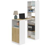 IDMarket - Bureau Lung avec rangements et Placard 2 Personnes Blanc et Bois