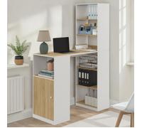 Bureau LUNG avec rangements et placard 2 personnes blanc et bois