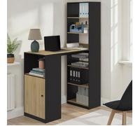 IDMarket - Bureau LUNG avec rangements et placard 2 personnes noir et bois