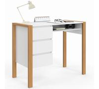 Bureau scandinave HUGO avec 3 tiroirs et niche blanc et bois
