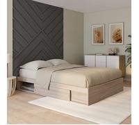 IDMARKET Cadre de lit double SALEM avec rangements et sommier 140 x 190 cm façon hêtre