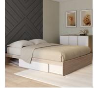 IDMARKET Cadre de lit double SALEM avec rangements et sommier 140 x 190 cm façon hêtre et blanc