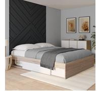 IDMARKET Cadre de lit double SALEM avec rangements et sommier 160 x 200 cm façon hêtre et blanc