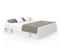 IDMarket – Cadre de lit double Salem avec rangements et sommier 180 x 200 cm Blanc