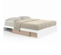 IDMarket – Cadre de lit double Salem avec rangements et sommier 140 x 190 cm – Blanc façon hêtre