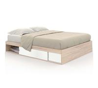 IDMarket – Cadre de lit Salem – Double avec rangements et sommier 140 x 190 cm façon hêtre et blanc