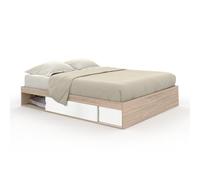 Cadre de lit SALEM avec rangements et sommier 160 x 200 cm effet bois et blanc