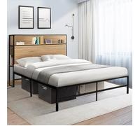 IDMARKET Cadre de lit double TULSA 140x190 cm sommier plateforme en métal noir 35 cm