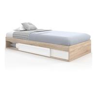 IDMarket - Cadre de lit Simple Salem avec Rangement et sommier 90 x 190 CM façon hêtre et Blanc