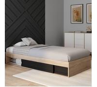 IDMARKET Cadre de lit simple SALEM avec rangement et sommier 90 x 190 CM façon hêtre et noir