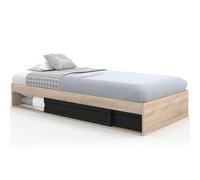 IDMarket - Cadre de lit Simple Salem avec Rangement et sommier 90 x 190 CM façon hêtre et Noir