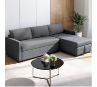 IDMarket Canapé d'angle convertible Noah avec méridienne coffre en tissu gris anthracite