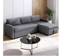 IDMarket - Canapé d'angle Convertible Noah avec méridienne Coffre en Tissu Gris Anthracite
