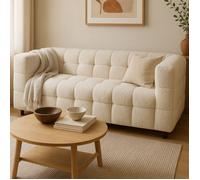 IDMarket - Canapé Droit 2 Places capitonné AMANCE en Tissu Bouclette Beige