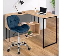 IDMarket - Chaise de Bureau ROBINE Velours Bleu à roulettes
