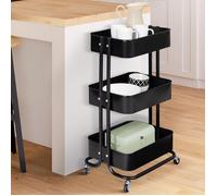 IDMarket - Chariot 3 niveaux desserte étagère de rangement à roulettes acier noir