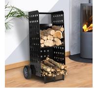 IDMARKET Chariot porte bûches acier noir 40 x 40 x 100,5 CM pour cheminée