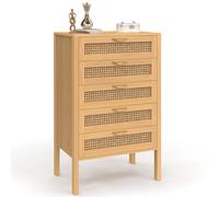 IDMarket - Chiffonnier 5 tiroirs EDHEN 60 cm Commode semainier cannage Coloris Bois