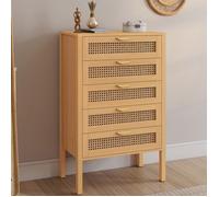 IDMARKET Chiffonnier 5 tiroirs EDHEN 60x40x100 cm commode semainier bois et effet cannage