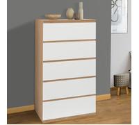 IDMarket Chiffonnier semainier TOMI 5 tiroirs 60 cm bois façon hêtre et blanc