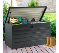 IDMARKET Coffre de rangement métal verrouillable gris anthracite pour jardin 350L 120x62,5x63 cm