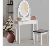 IDMarket – Coiffeuse Bella avec miroir LED et tabouret – Blanc