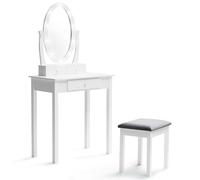 Coiffeuse Bella Avec Miroir Led Et Tabouret Blanc