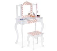 IDMarket - Coiffeuse Enfant Roza Blanche et Rose avec 3 miroirs et Tabouret