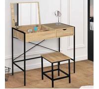 IDMarket – Coiffeuse Luis – Miroir rabattable avec tabouret – Design industriel