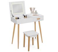 IDMarket - Coiffeuse scandinave Lisa Blanche Miroir Rabattable LED et Tabouret