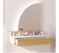 IDMARKET Coiffeuse suspendue ZELIA miroir LED avec 4 niches, 1 tiroir bois et blanc