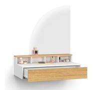 IDMarket - Coiffeuse Suspendue Zelia Miroir LED avec 4 niches, 1 tiroir Bois et Blanc