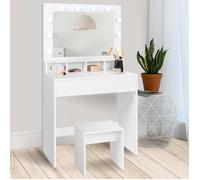 IDMarket - Coiffeuse Zelia Miroir LED avec 4 niches, 1 tiroir et Tabouret