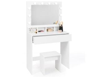 IDMarket - Coiffeuse Zelia Miroir LED avec 4 niches, 1 tiroir et Tabouret