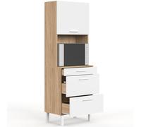 IDMarket - Colonne de Cuisine Micro-Ondes et casserolier 60 cm CINA 2 Portes façon hêtre et Blanc