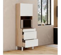 IDMARKET Colonne de cuisine micro-ondes et casserolier 60 cm CINA 2 portes façon hêtre et blanc