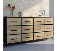 IDMarket – Commode UTAH 12 tiroirs en tissu 140 cm – design industriel