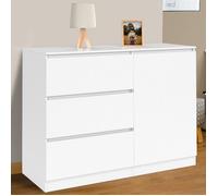 IDMARKET Commode 3 tiroirs + 1 porte TOMI 110 cm bois blanc
