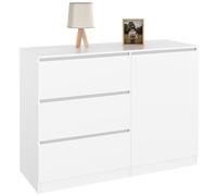 IDMarket - Commode 3 tiroirs + 1 Porte TOMI 110 cm Bois Blanc