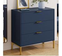 IDMarket - Commode 3 tiroirs BLENIA 80 cm Bleu Nuit et Finitions dorées