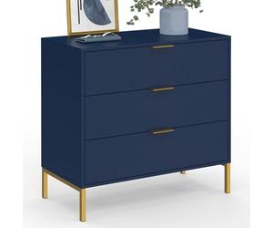 IDMarket - Commode 3 tiroirs BLENIA 80 cm Bleu Nuit et Finitions dorées