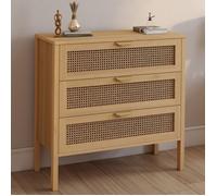 IDMarket - Commode 3 tiroirs EDHEN 80 cm cannage Coloris Bois