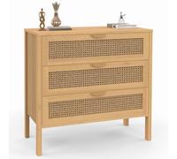 IDMarket - Commode 3 tiroirs EDHEN 80 cm cannage Coloris Bois