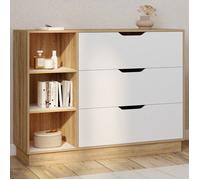 IDMARKET Commode 3 tiroirs et 3 niches OXANA hêtre et blanc