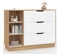 IDMarket - Commode 3 tiroirs et 3 niches OXANA hêtre et Blanc