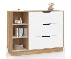 IDMarket - Commode 3 tiroirs et 3 niches OXANA hêtre et Blanc