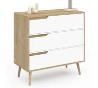 IDMarket - Commode 3 tiroirs Helsinki 80 cm scandinave Bois et Blanc