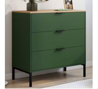 IDMARKET Commode 3 tiroirs KELIA 80 cm vert kaki et plateau bois
