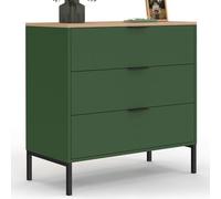 IDMarket - Commode 3 tiroirs KELIA 80 cm Vert Kaki et Plateau Bois