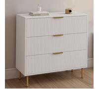 IDMarket - Commode 3 tiroirs Marcel 80 cm Lattes Blanc et doré